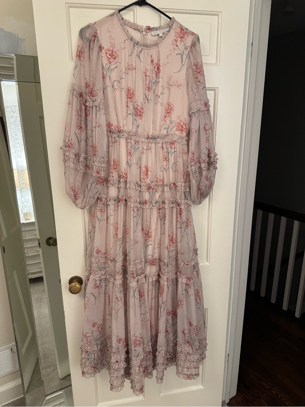 Ivy City Co Floral Ruffle Maxi Dress in Blush Pink